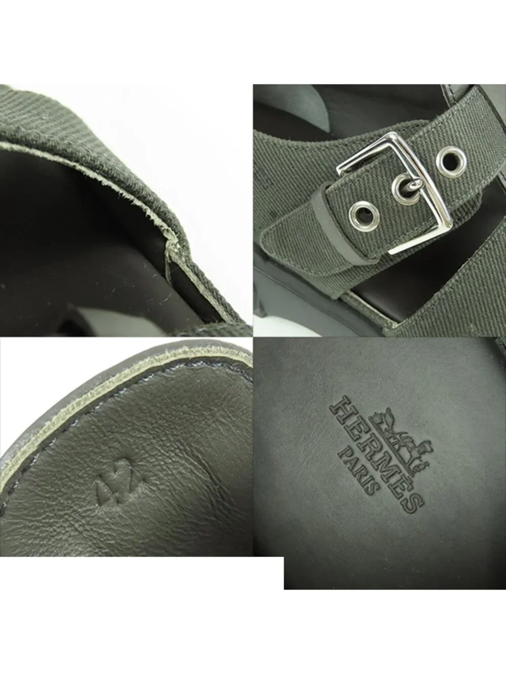 Hermes Leglis Silver Cotton Leather Gurkha Sandals